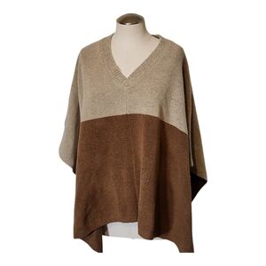 Mazik Colorblock Knit Poncho S/M Tan Brown Soft Cozy Fall Layering